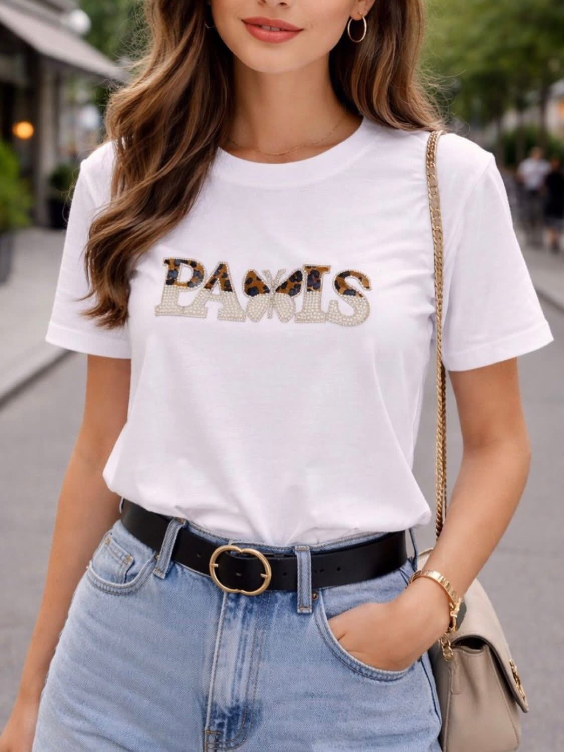 “PARIS” brown/leopard print t-shirt