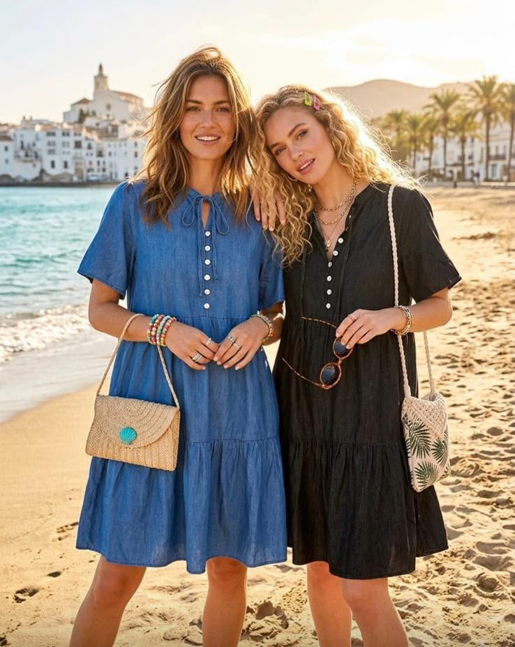 Roma - button detail denim dress